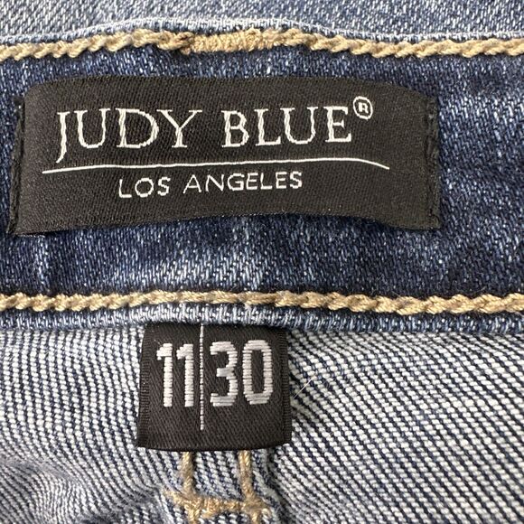 Judy Blue Jeans Womens 11/30 Blue Boyfriend Fit Distressed Stretch Mid Rise - Picture 8 of 13